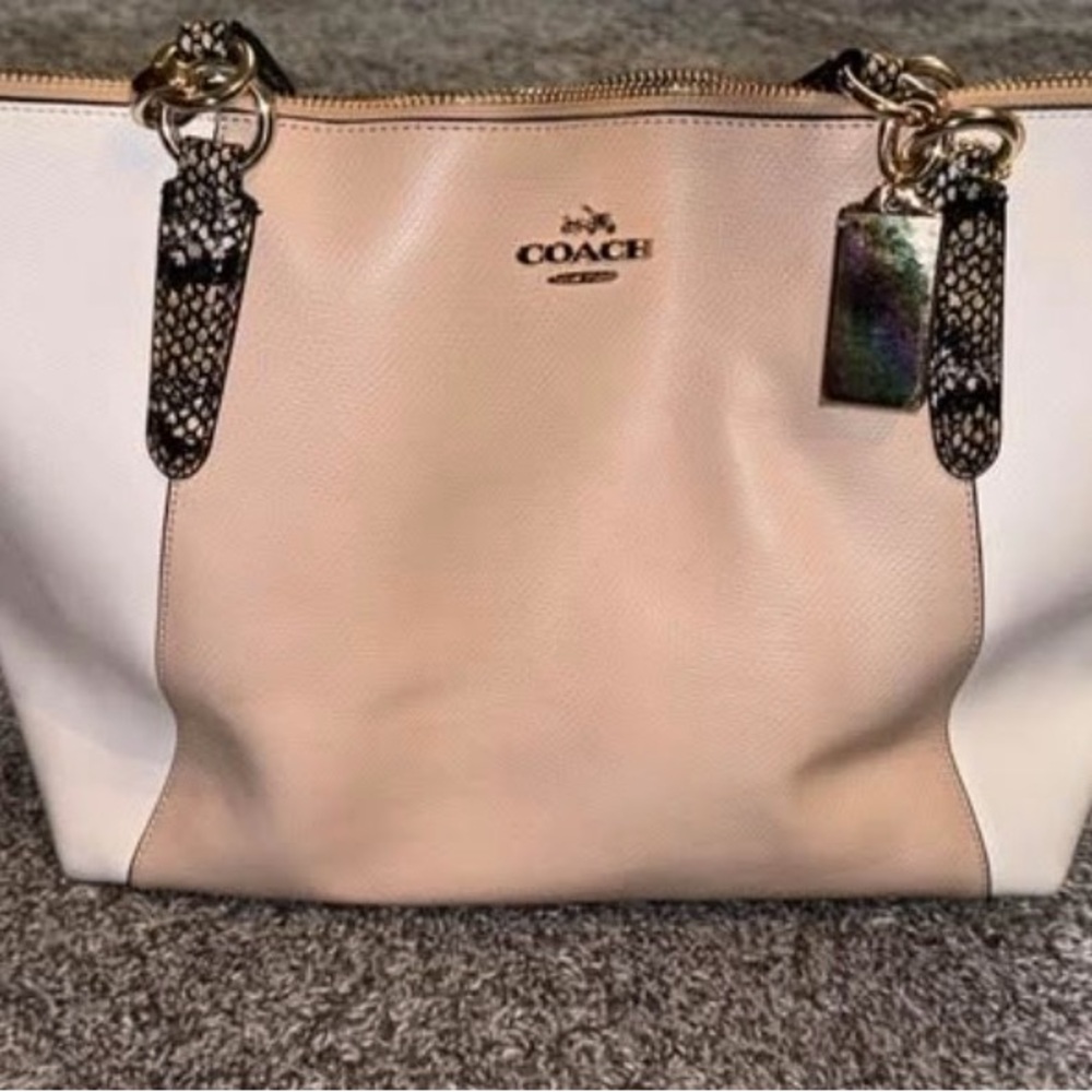Coach Tan and White Tote Bag
